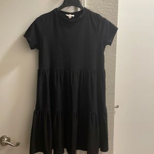 Black Swiss Dot Tiered T-Shirt Shift Dress